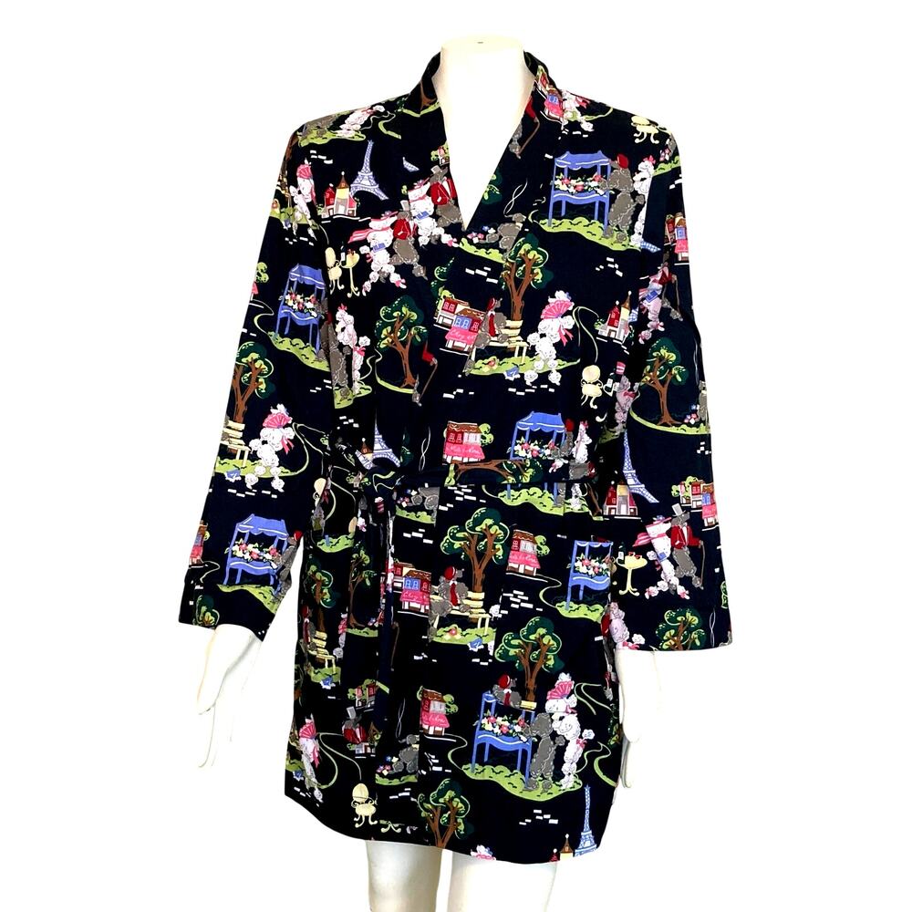 Nick & Nora Robe Kimono Wrap Tie Poodles Cafe Small/Medium